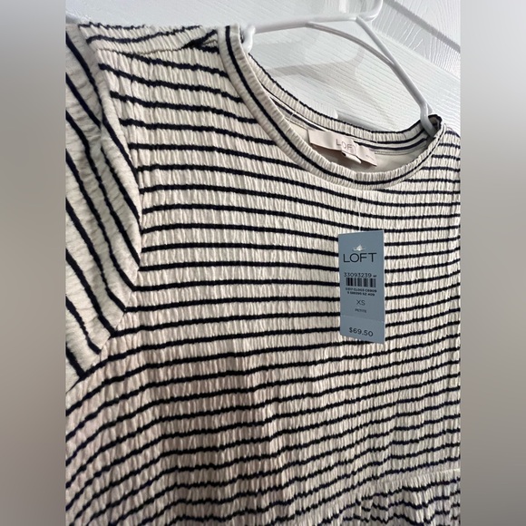 NWT LOFT Striped Tiered Crinkle Cotton-Modal Mini Dress with Pockets Petite - Picture 4 of 9